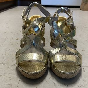 Michael Kors gold wedge heels